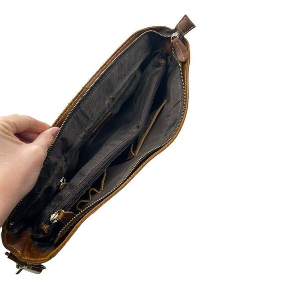 Brown Leather Flap Top Messenger Computer Shoulder Bag Distressed Unbranded - Picture 8 of 12